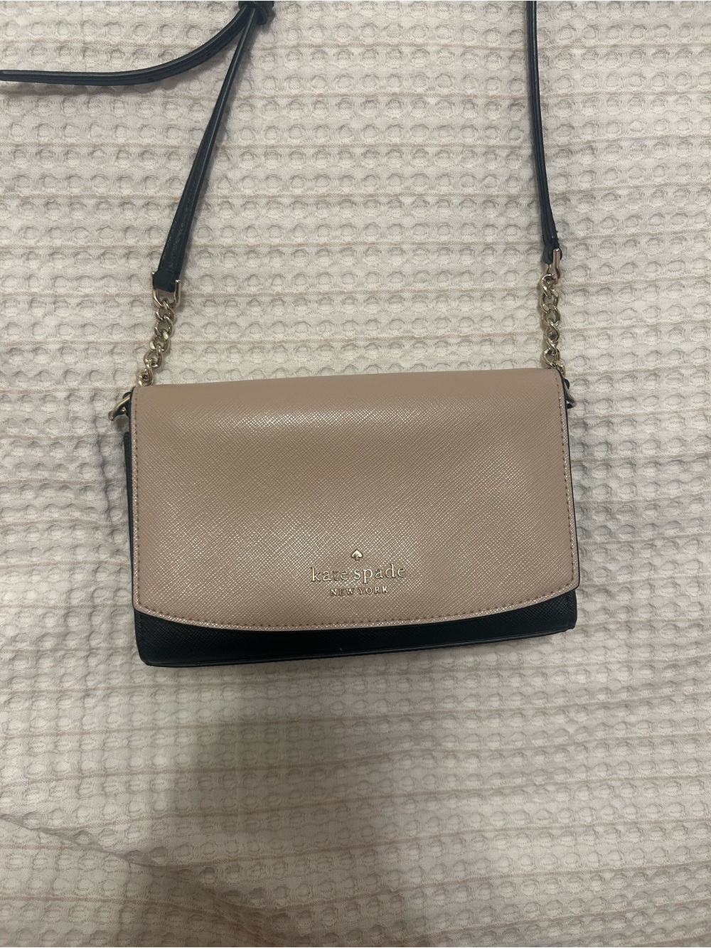 kate spade Two-Tone Saffiano Leather Crossbody in Taupe and Black